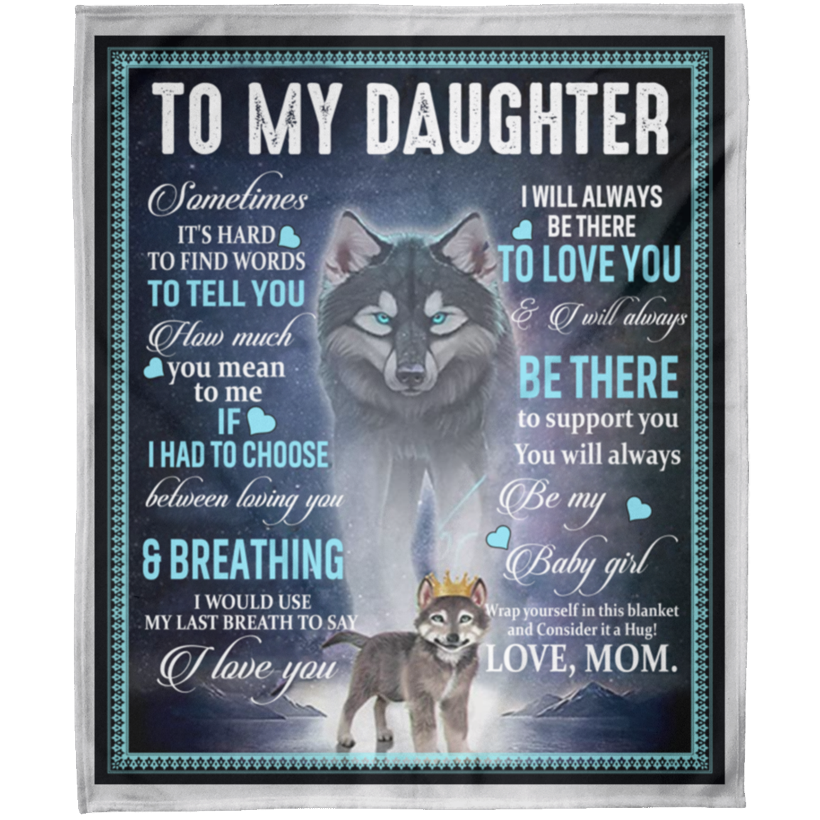 To My Daughter From Mom Personalized Wolf Arctic Fleece Blanket 50x60