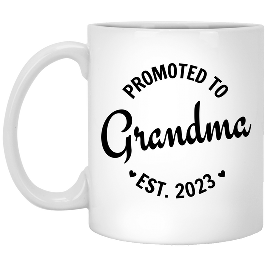 Promoted To Grandma Est. 2023 New Grandma Pregnancy Announcement Surprise For Mom Gift 11 oz. White Mug