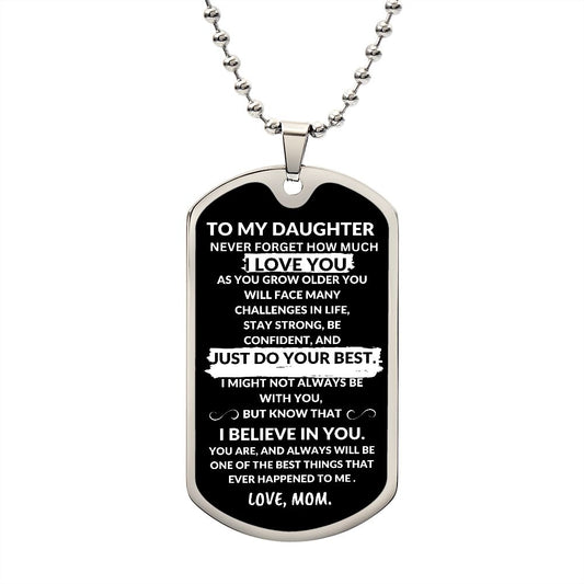 TO MY BEAUTIFUL DAUGHTER FROM MOM MILITARY PERSONALIZED DOG TAG GRADUATION NECKLACE GIFT