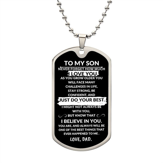 TO MY SON JUST DO YOUR BEST MILITARY DOG TAG PERSONALIZED NECKLACE GRADUATION GIFT