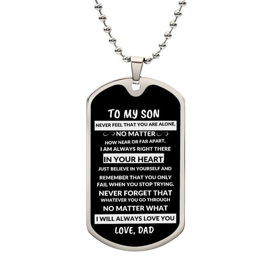 To My Son In Your Heart Personalized Military Dog Tag Graduation Necklace Gift Love Dad