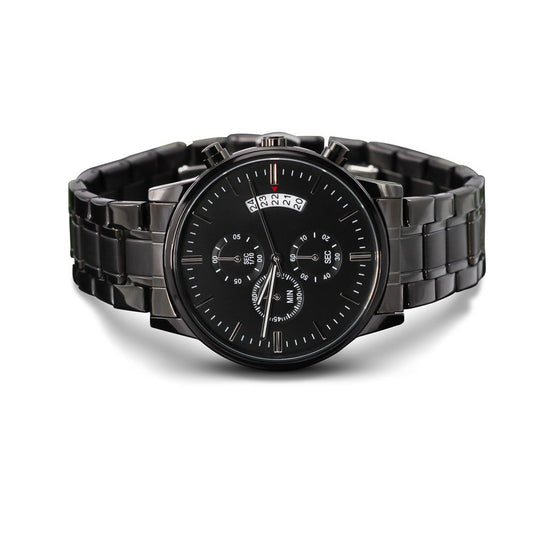 Mens Personalized Message Buyer Customized Black Chronograph Watch