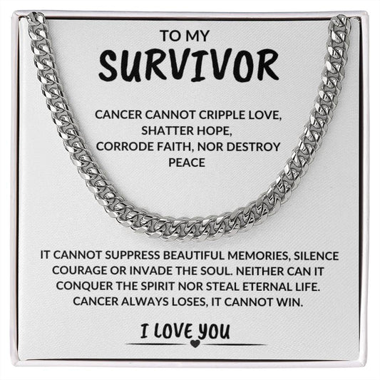 To My Survivor Men's Cancer Warrior Get Well Encouragement Cuban Link Necklace Gift