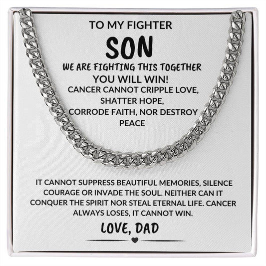 To My Fighter Son Fighting Together Cancer Warrior Encouragement Necklace Gift From Dad