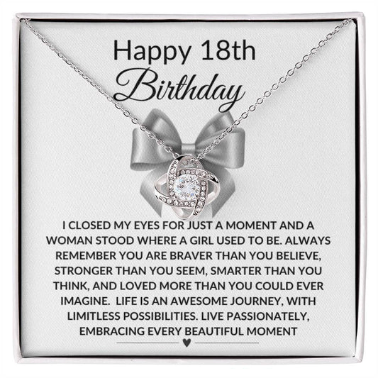 Happy 18th Birthday Women's Milestone Personalized Message Card Necklace Gift - Bow