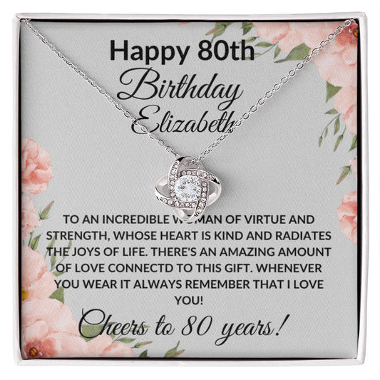 Happy 80th Birthday Personalized Women's Milestone Message Card Necklace Gift-Add Name Optional