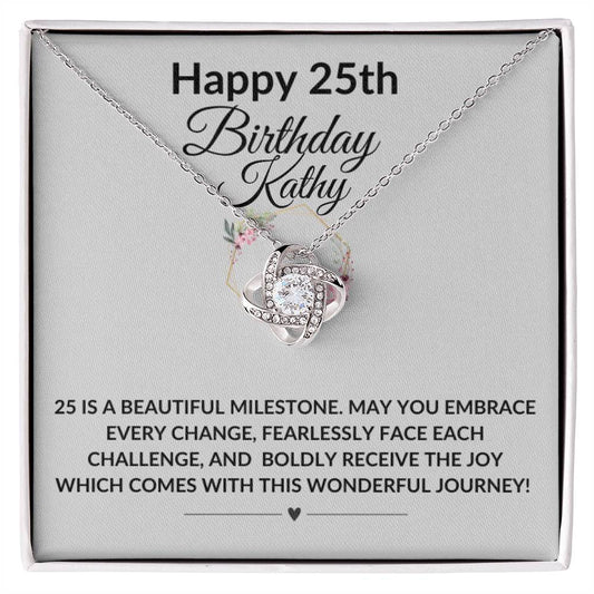 Happy 25th Birthday Beautiful Milestone Personalized Message Card Necklace Gift for Young Woman