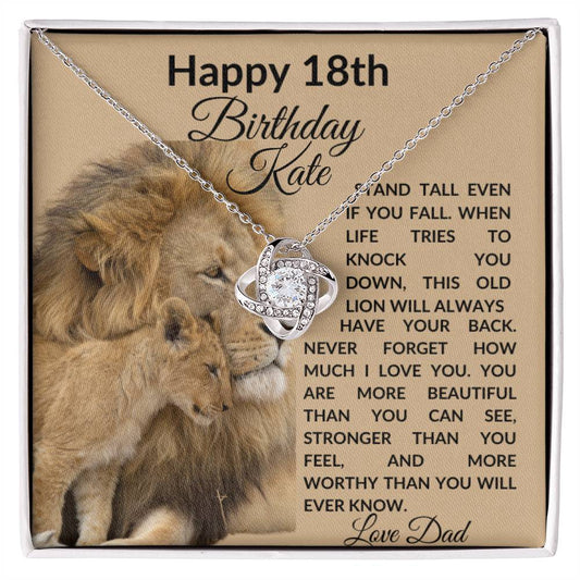 Happy 18th Birthday Stand Tall Lion & Cub Personalized Message Card Necklace Gift To Daughter From Dad