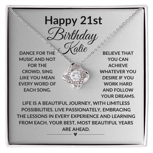 Happy 21st Birthday Personalized Milestone  Message Card Necklace Gift For Young Woman- Add Optional Name