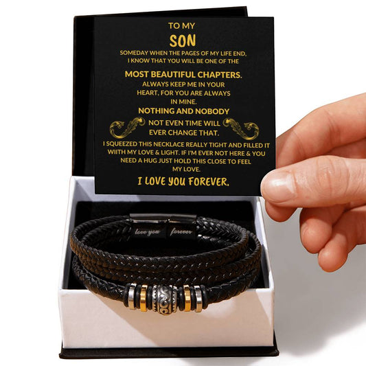 To My Son Leather Bracelet Love You Forever  Card Graduation Birthday Wedding Christmas Gift