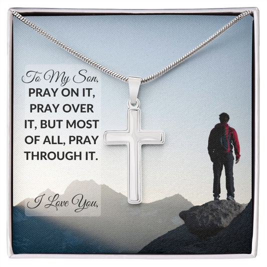 To My Son Faith Cross Pray Through It Encouragement Necklace Gift