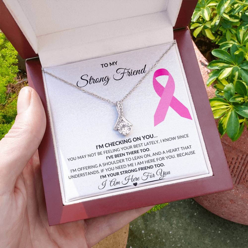 To My Strong Friend Pink Ribbon Checking On You Warrior Fighter Survivor Personalized Necklace Gift