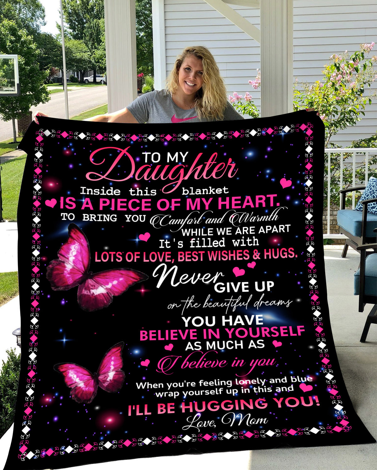 To My Daughter Love Mom A Piece Of My Heart College Arctic Fleece Personalized Blanket 50x60