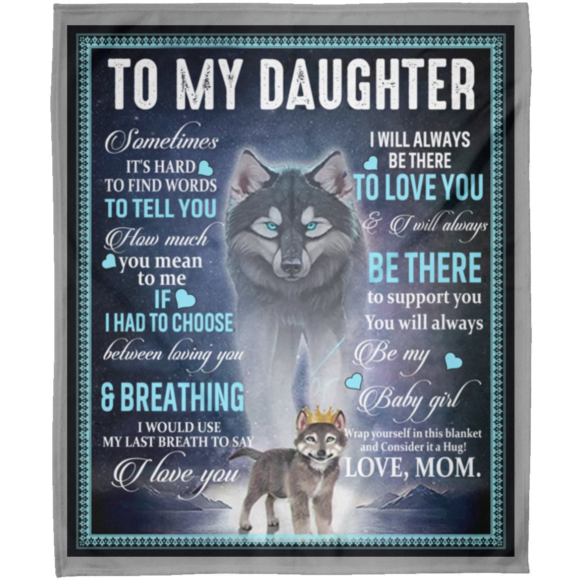 To My Daughter From Mom Personalized Wolf Arctic Fleece Blanket 50x60