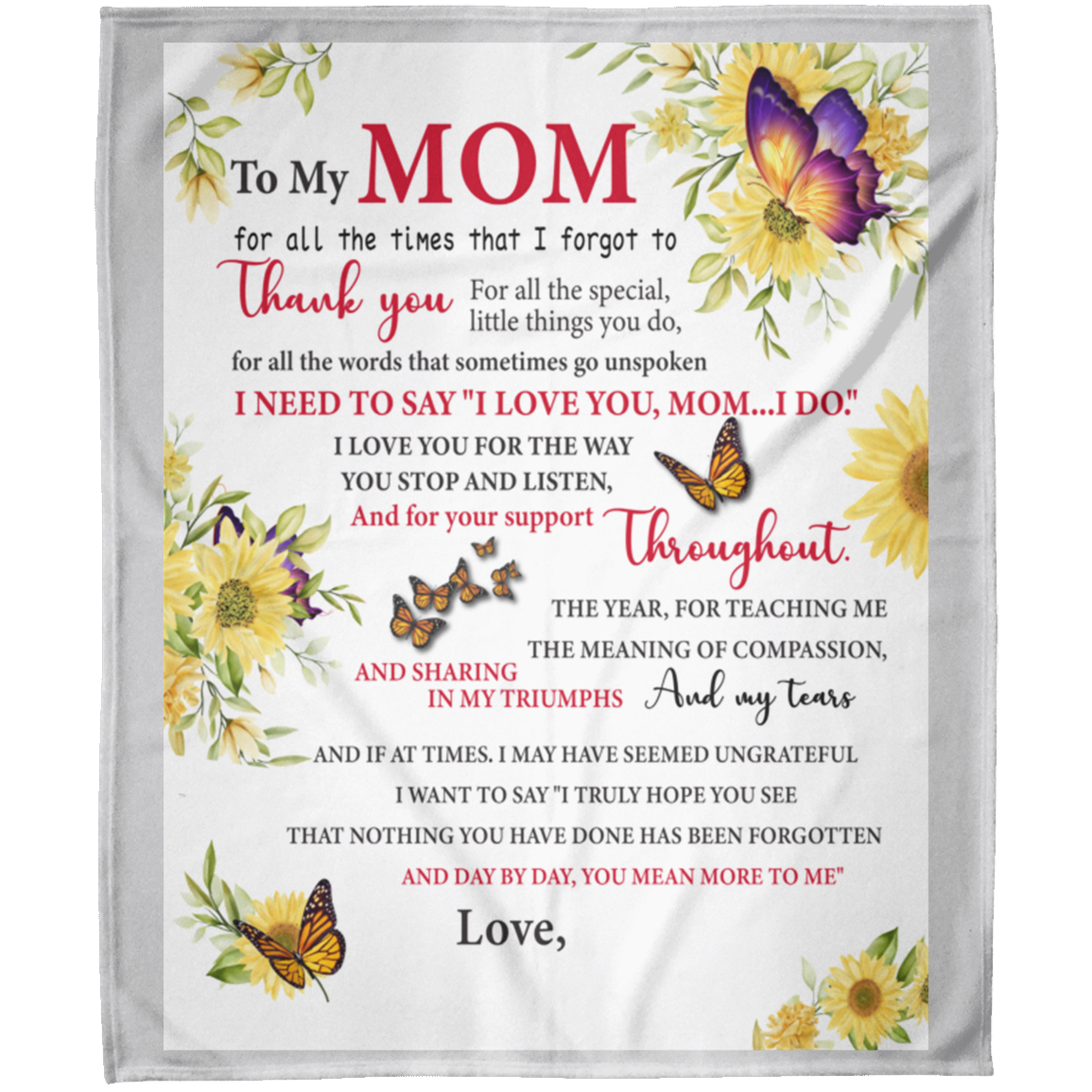 To My Mom Thank You Personalized Arctic Fleece Blanket 50x60