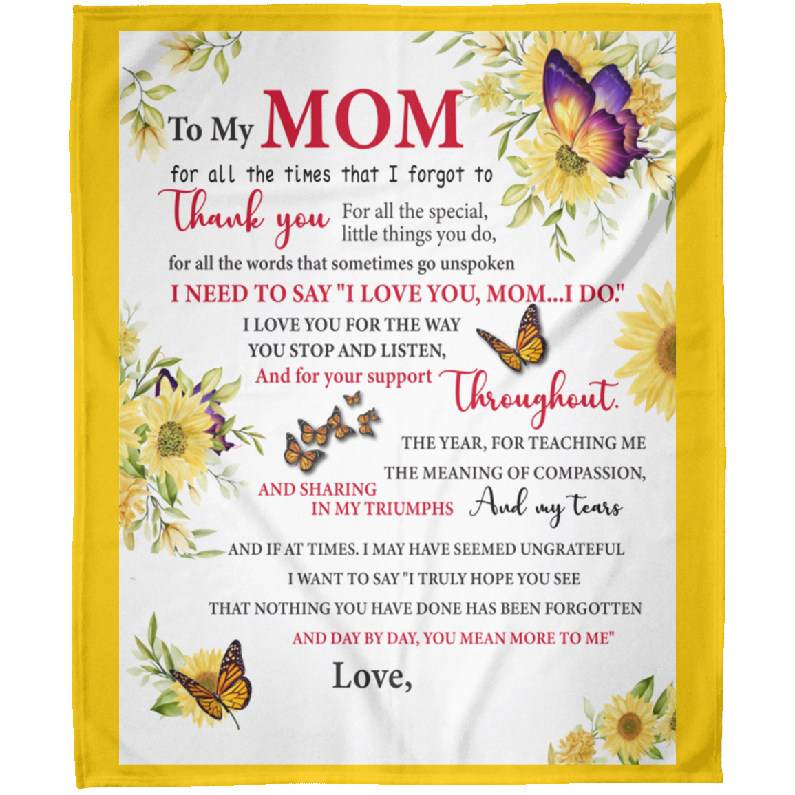 To My Mom Thank You Personalized Arctic Fleece Blanket 50x60