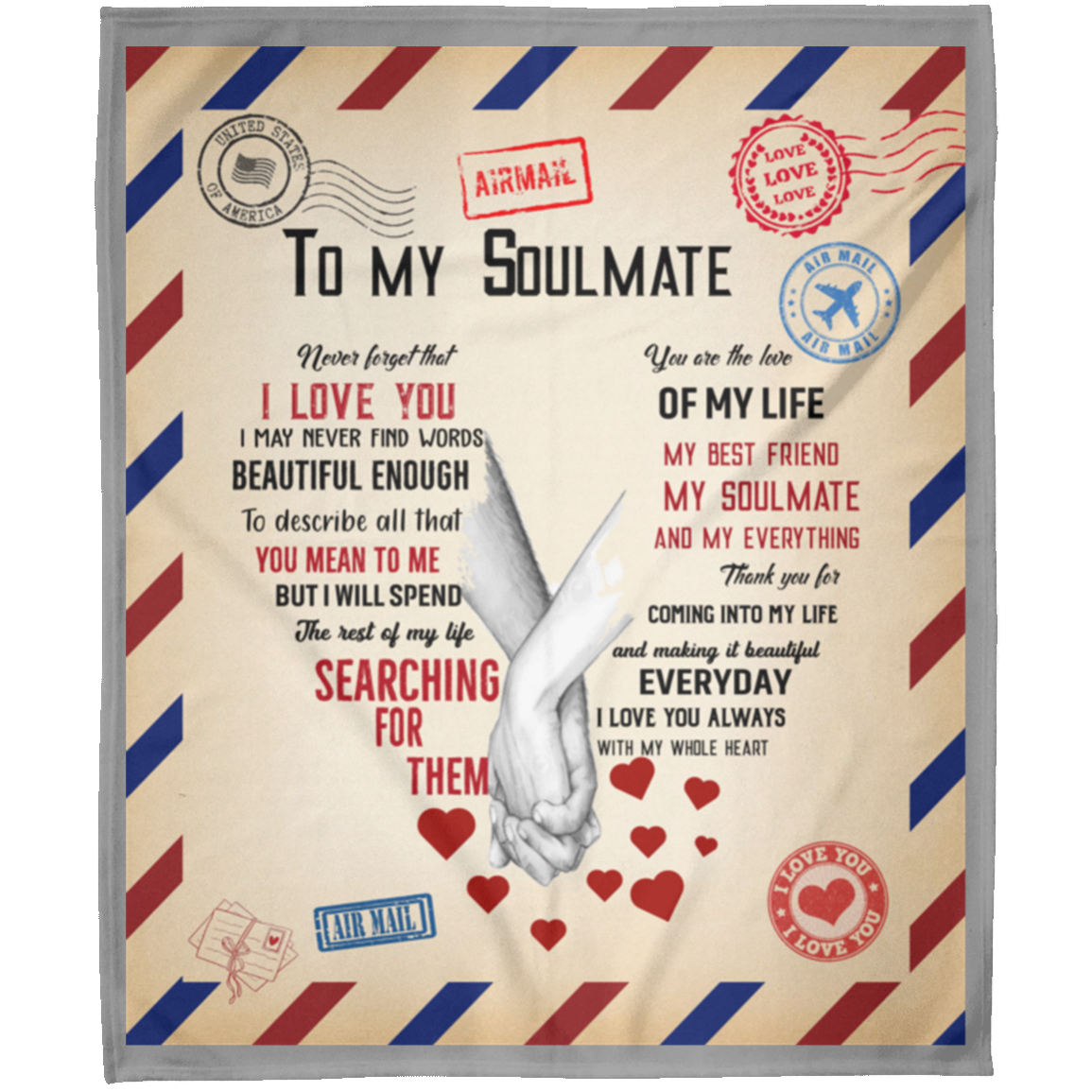 To My Soulmate Airmail Stamp Long Distance Love Arctic Fleece Blanket 50x60