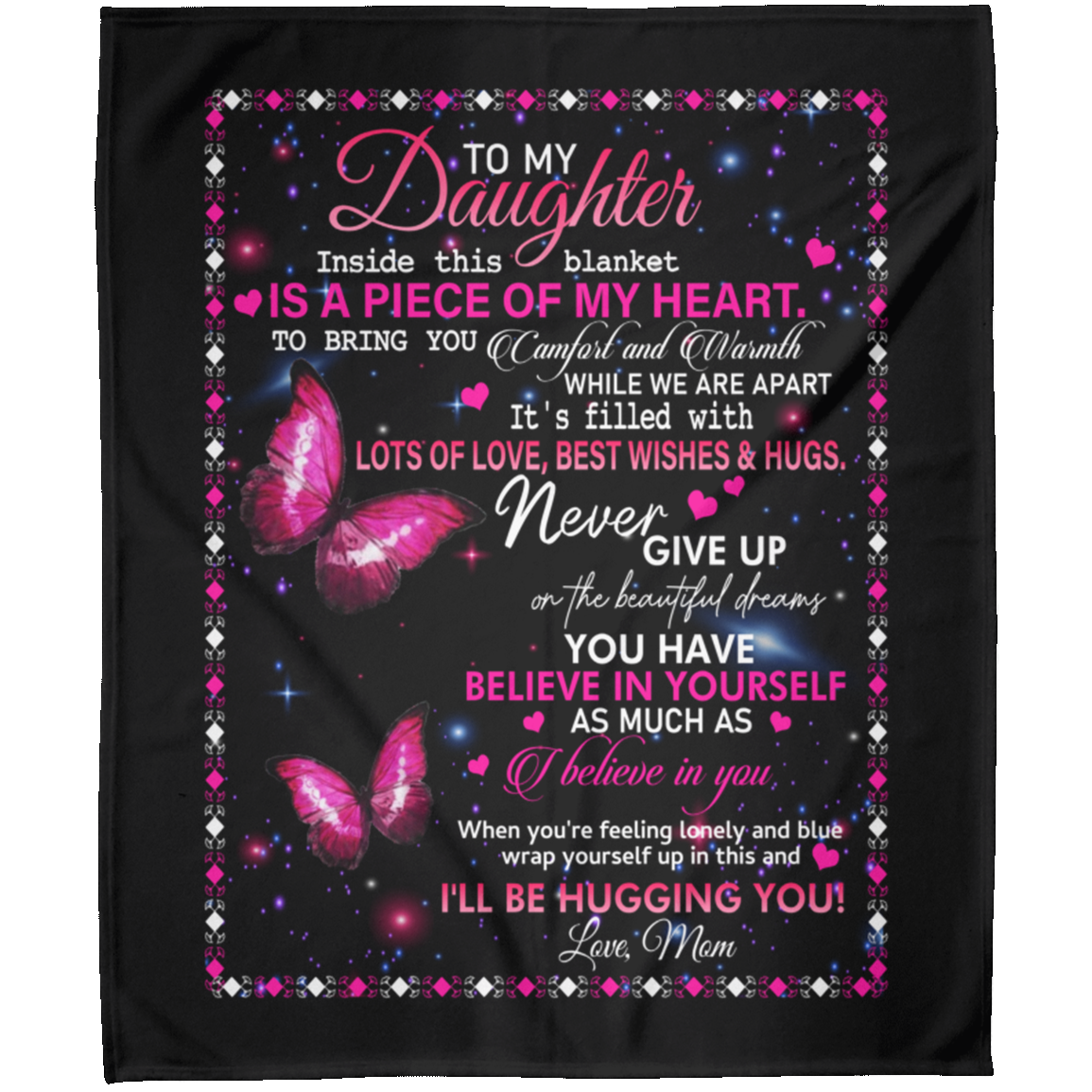 To My Daughter Love Mom A Piece Of My Heart College Arctic Fleece Personalized Blanket 50x60