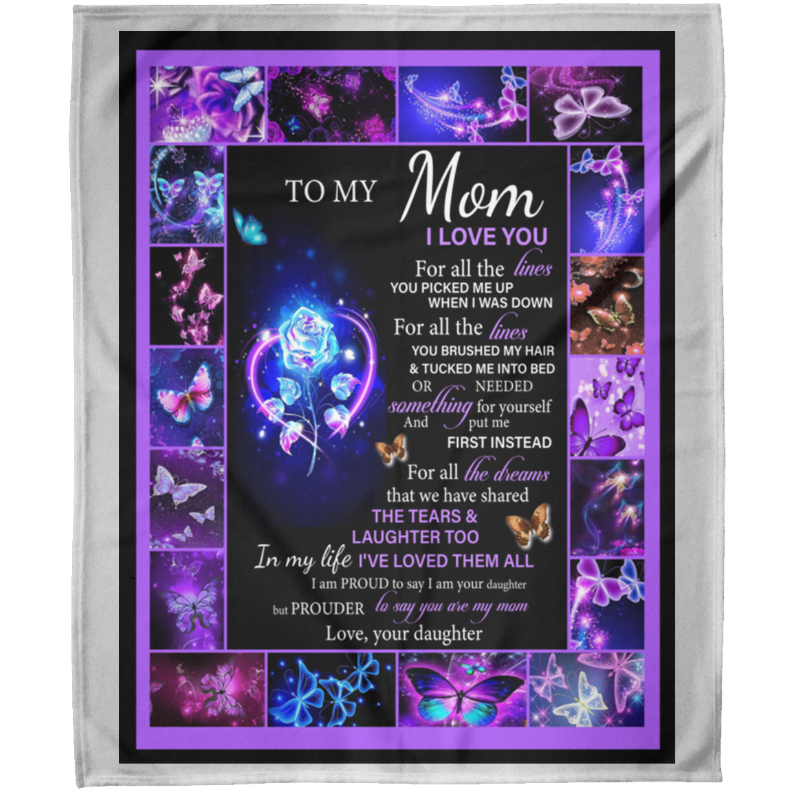 To My Mom I Love You Butterfly Rose Personalized Arctic Fleece Blanket 50x60