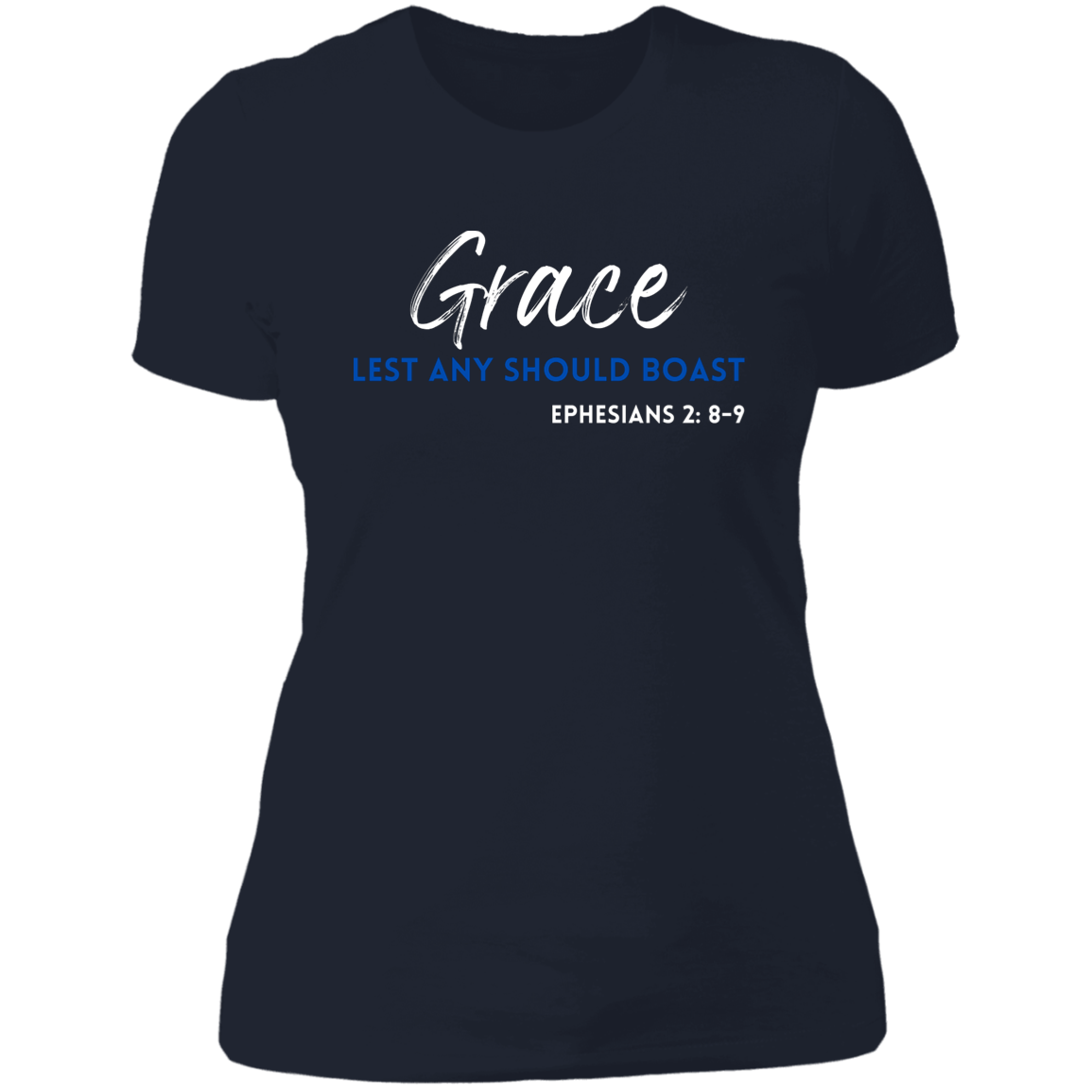 Women's Grace Lest Any Boast Ephesians 2:8-9 Boyfriend T-Shirt