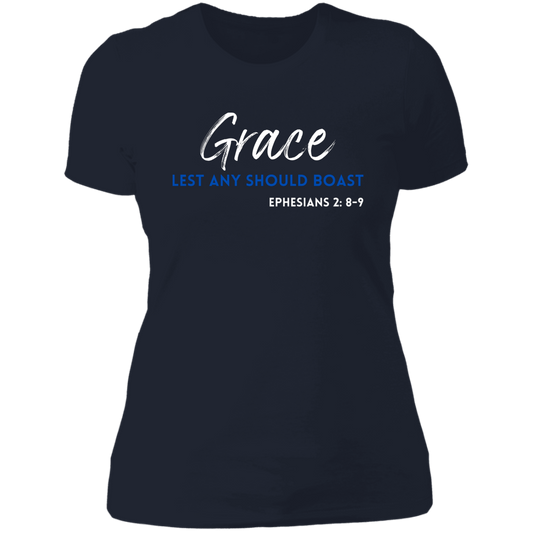 Women's Grace Lest Any Boast Ephesians 2:8-9 Boyfriend T-Shirt