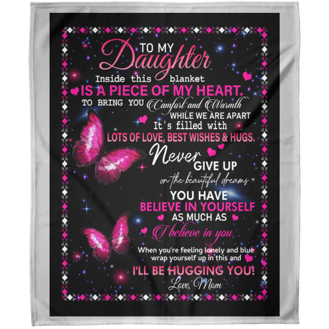 To My Daughter Love Mom A Piece Of My Heart College Arctic Fleece Personalized Blanket 50x60