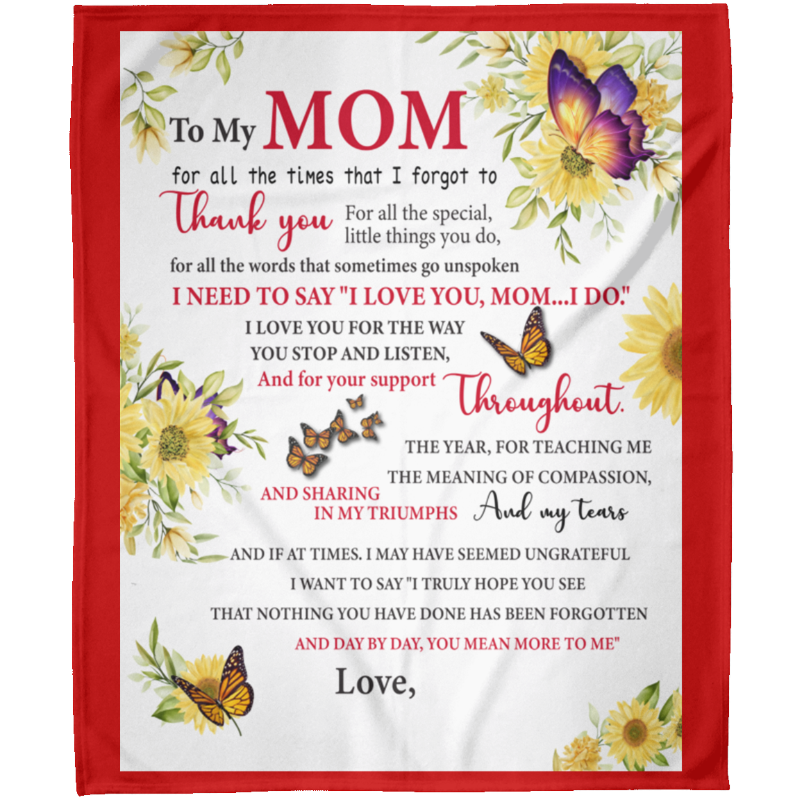 To My Mom Thank You Personalized Arctic Fleece Blanket 50x60