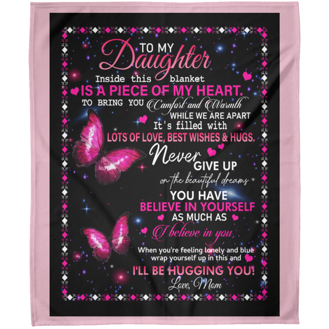 To My Daughter Love Mom A Piece Of My Heart College Arctic Fleece Personalized Blanket 50x60