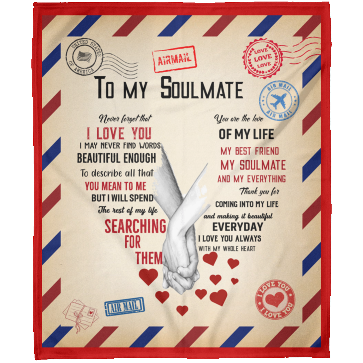 To My Soulmate Airmail Stamp Long Distance Love Arctic Fleece Blanket 50x60