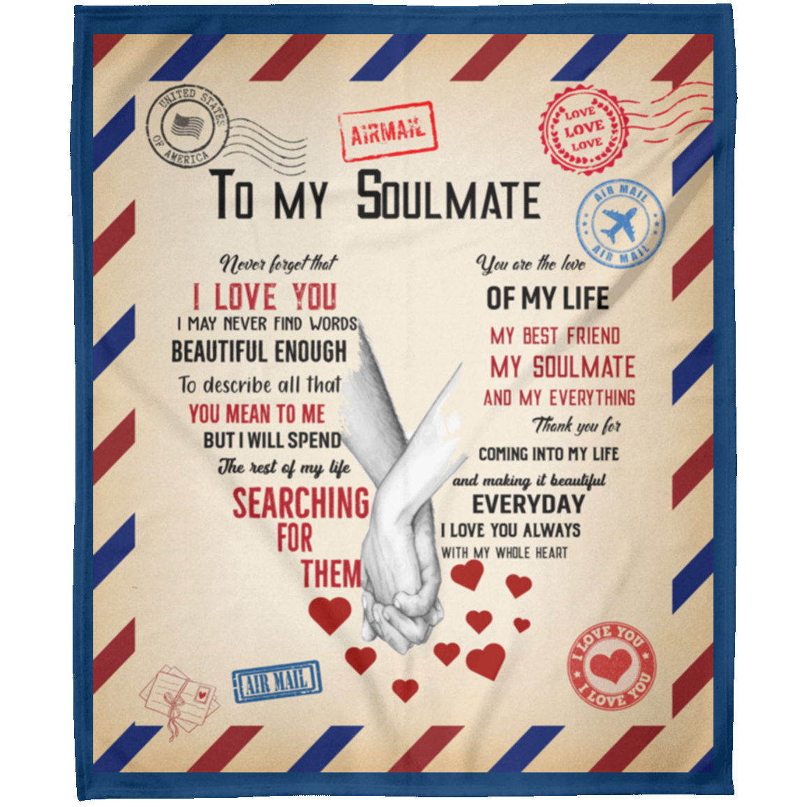 To My Soulmate Airmail Stamp Long Distance Love Arctic Fleece Blanket 50x60