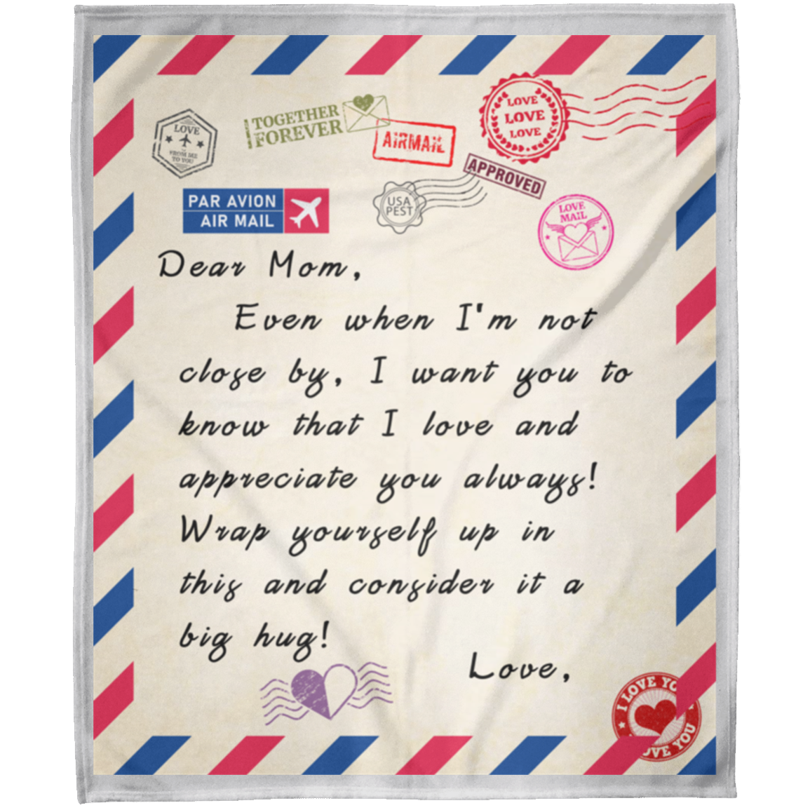 Dear Mom Air Mail Postage Personalized Arctic Fleece Blanket Gift 50x60