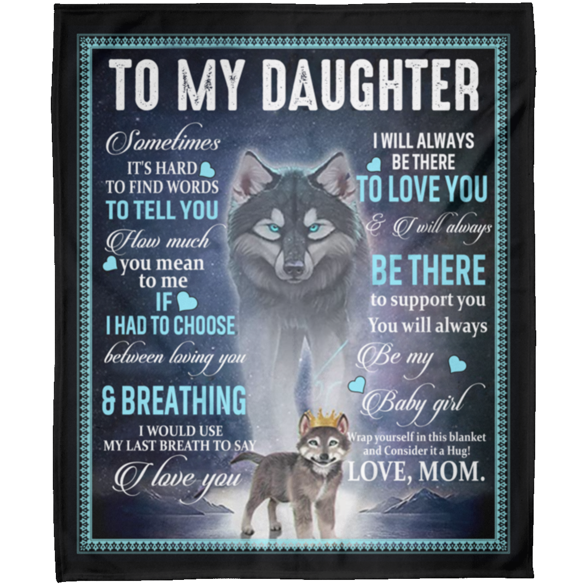 To My Daughter From Mom Personalized Wolf Arctic Fleece Blanket 50x60