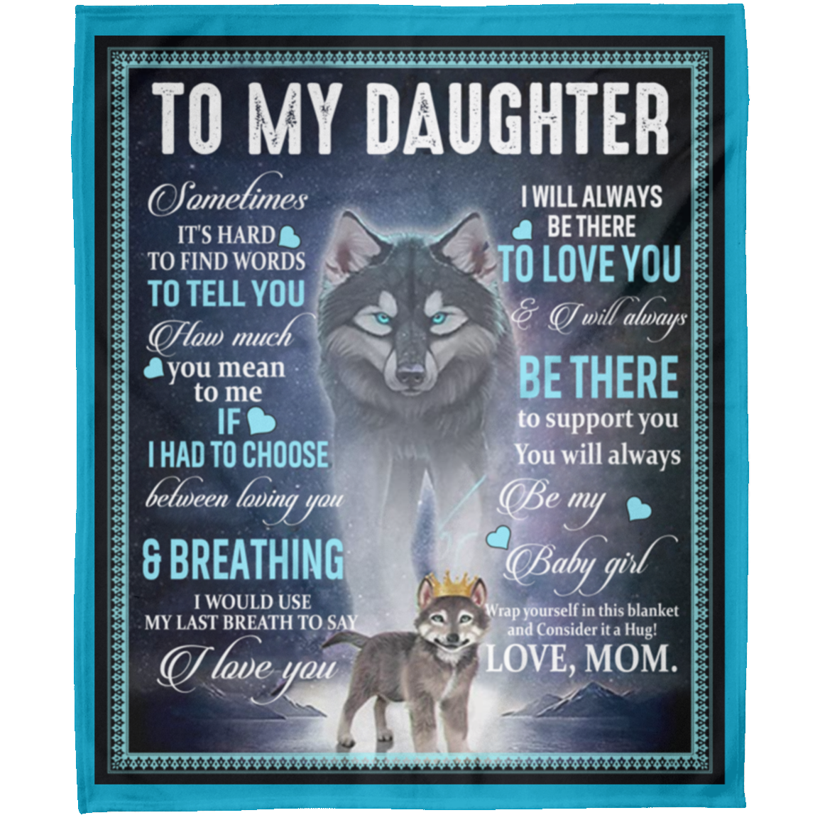 To My Daughter From Mom Personalized Wolf Arctic Fleece Blanket 50x60