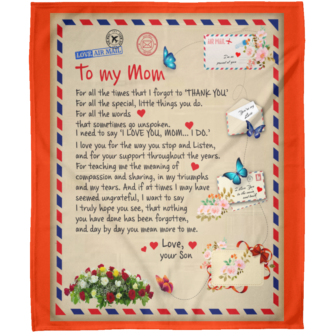 To My Mom Airmail Stamps For All The Times Personalized Arctic Fleece Blanket 50x60