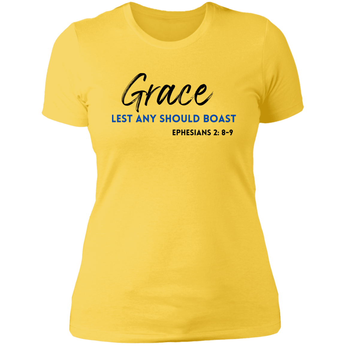 Women's Grace Lest Any Boast Black Text Boyfriend T-Shirt