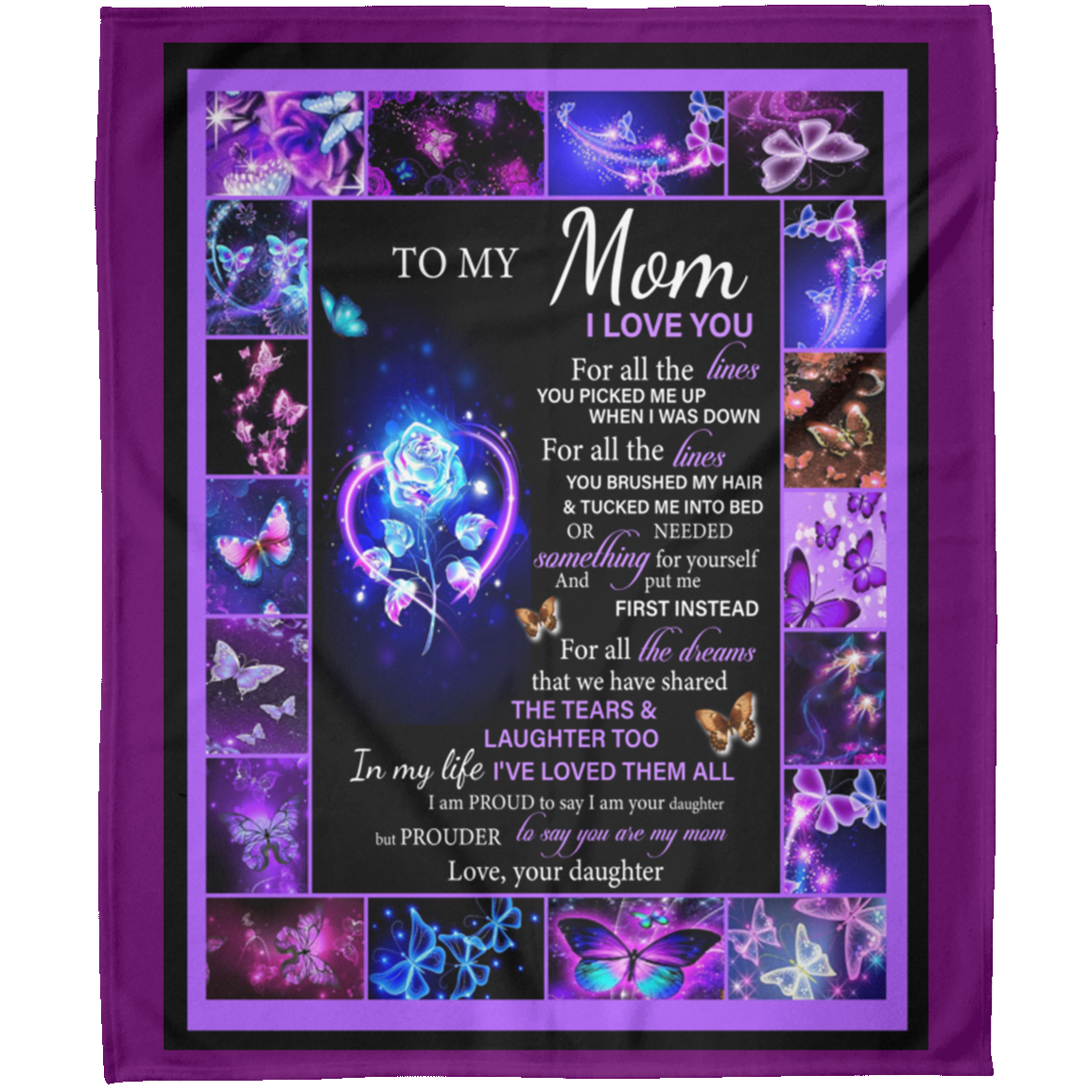 To My Mom I Love You Butterfly Rose Personalized Arctic Fleece Blanket 50x60