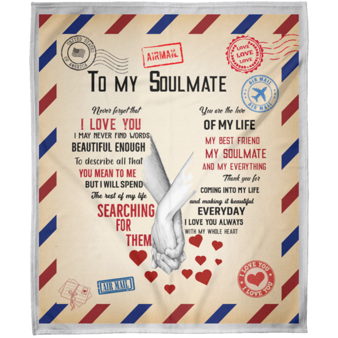 To My Soulmate Airmail Stamp Long Distance Love Arctic Fleece Blanket 50x60