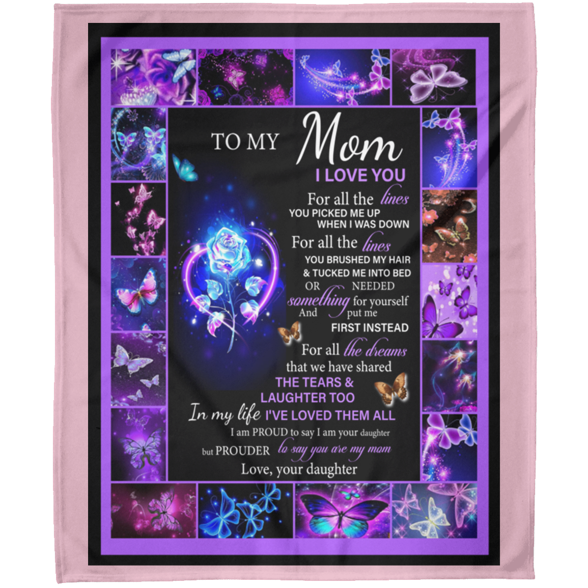 To My Mom I Love You Butterfly Rose Personalized Arctic Fleece Blanket 50x60