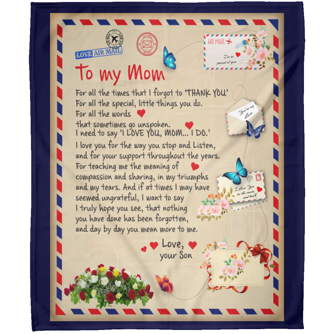 To My Mom Airmail Stamps For All The Times Personalized Arctic Fleece Blanket 50x60