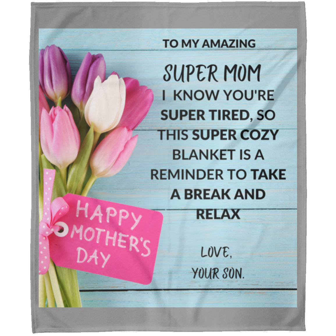 To My Super Mom Mothers's Day Gift From Son Fleece Blanket 50x60