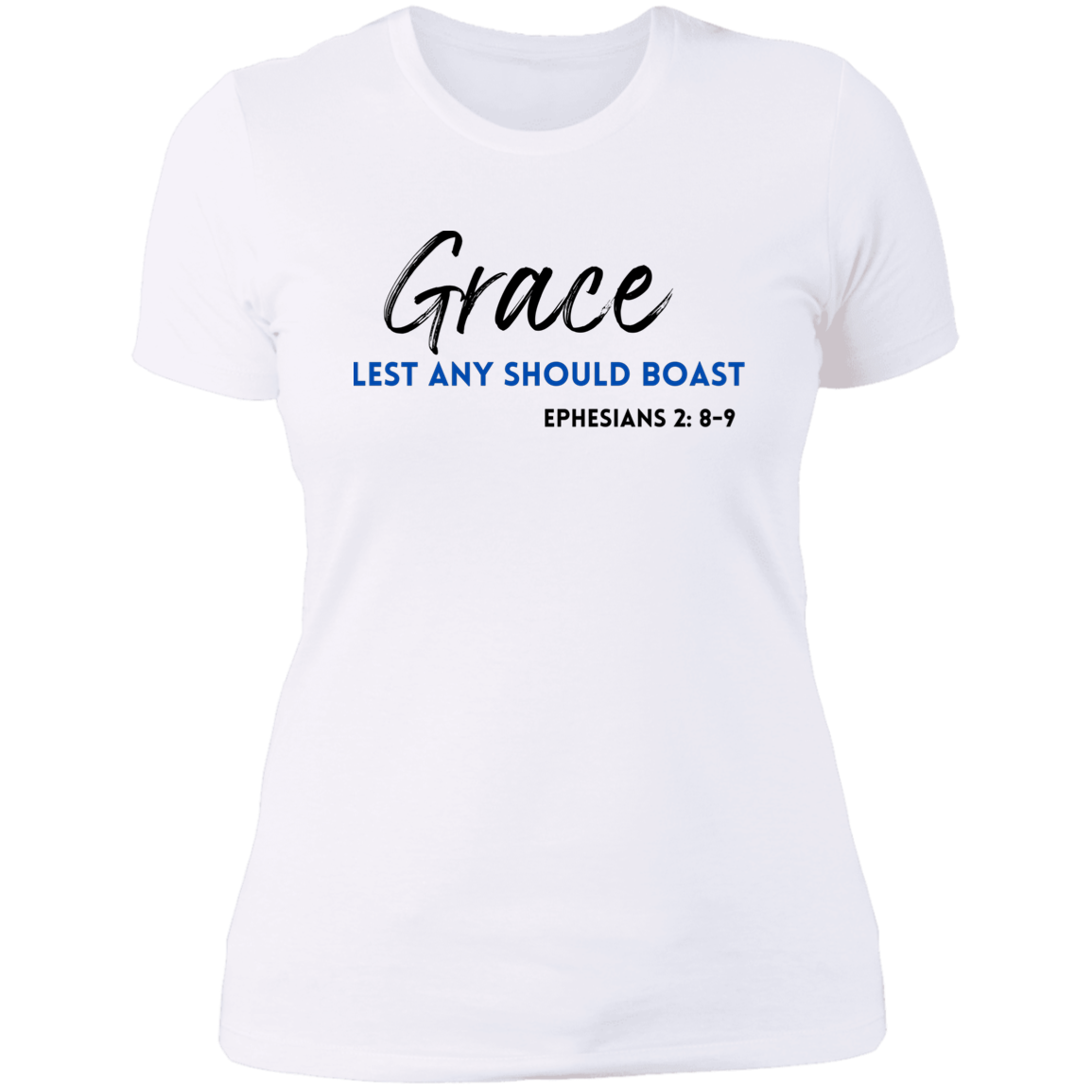 Women's Grace Lest Any Boast Black Text Boyfriend T-Shirt