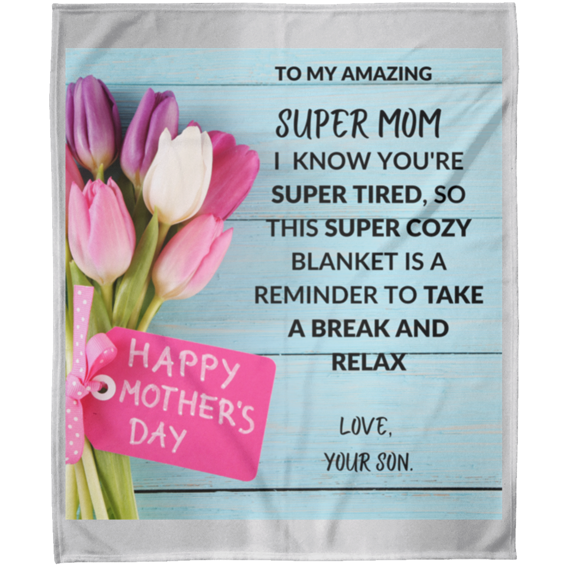 To My Super Mom Mothers's Day Gift From Son Fleece Blanket 50x60