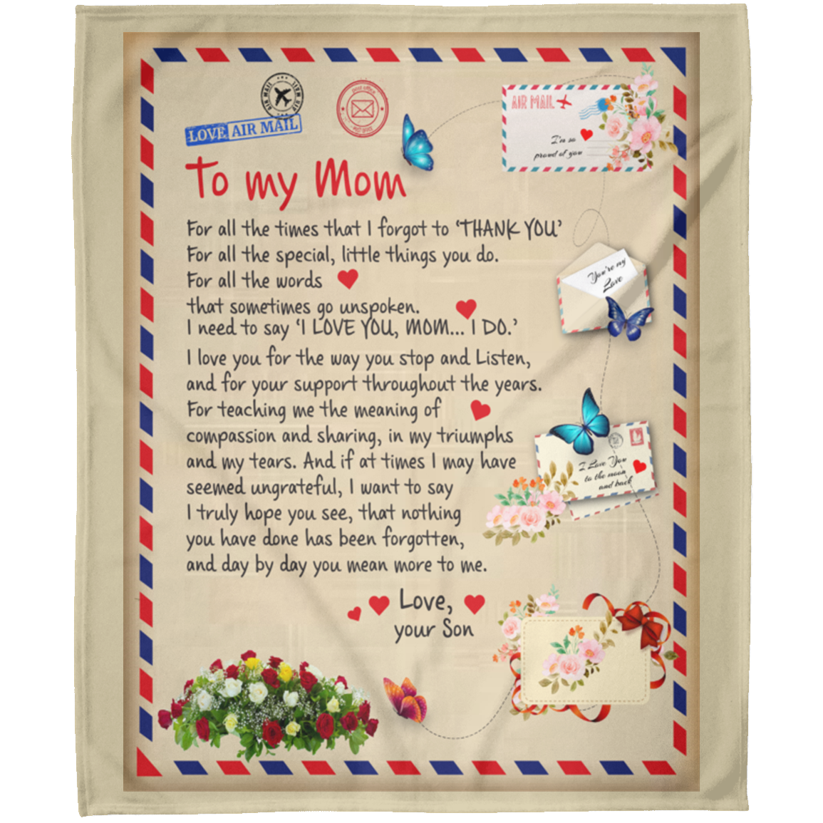 To My Mom Airmail Stamps For All The Times Personalized Arctic Fleece Blanket 50x60