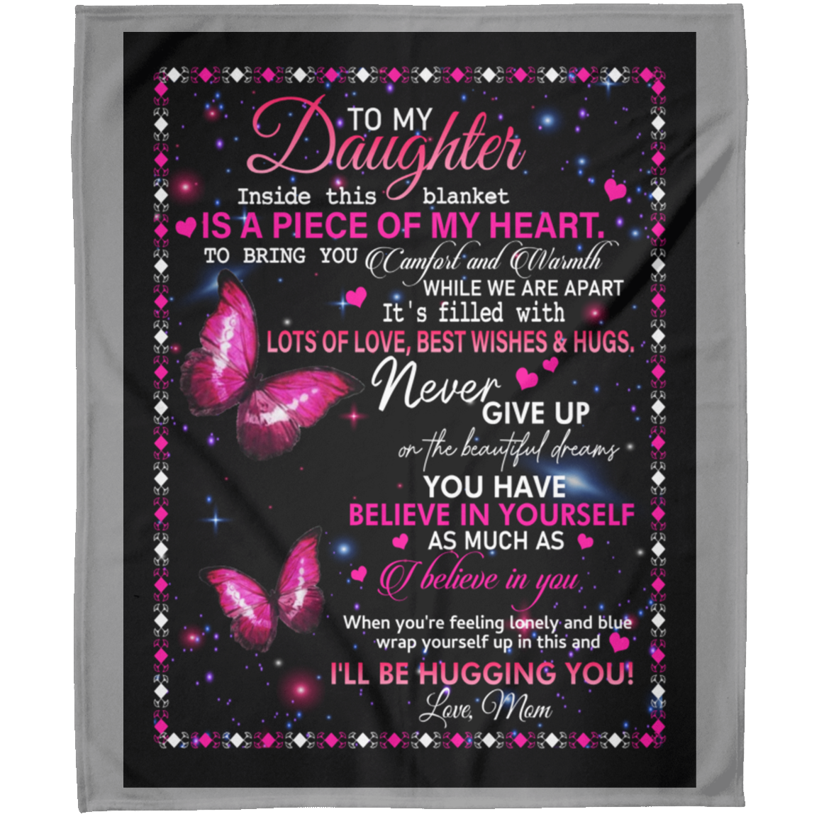 To My Daughter Love Mom A Piece Of My Heart College Arctic Fleece Personalized Blanket 50x60