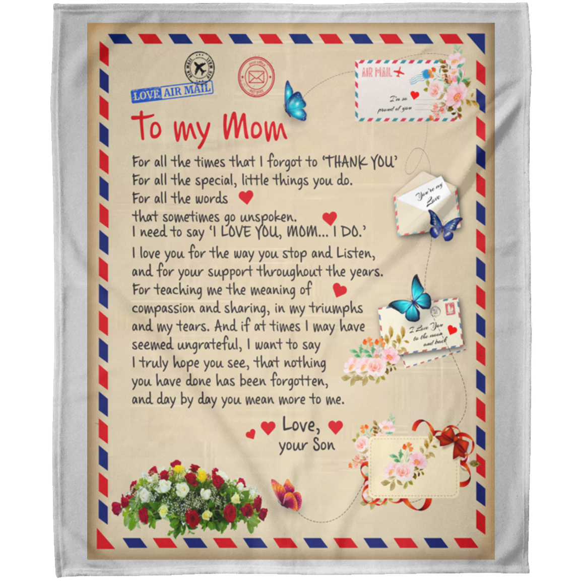 To My Mom Airmail Stamps For All The Times Personalized Arctic Fleece Blanket 50x60