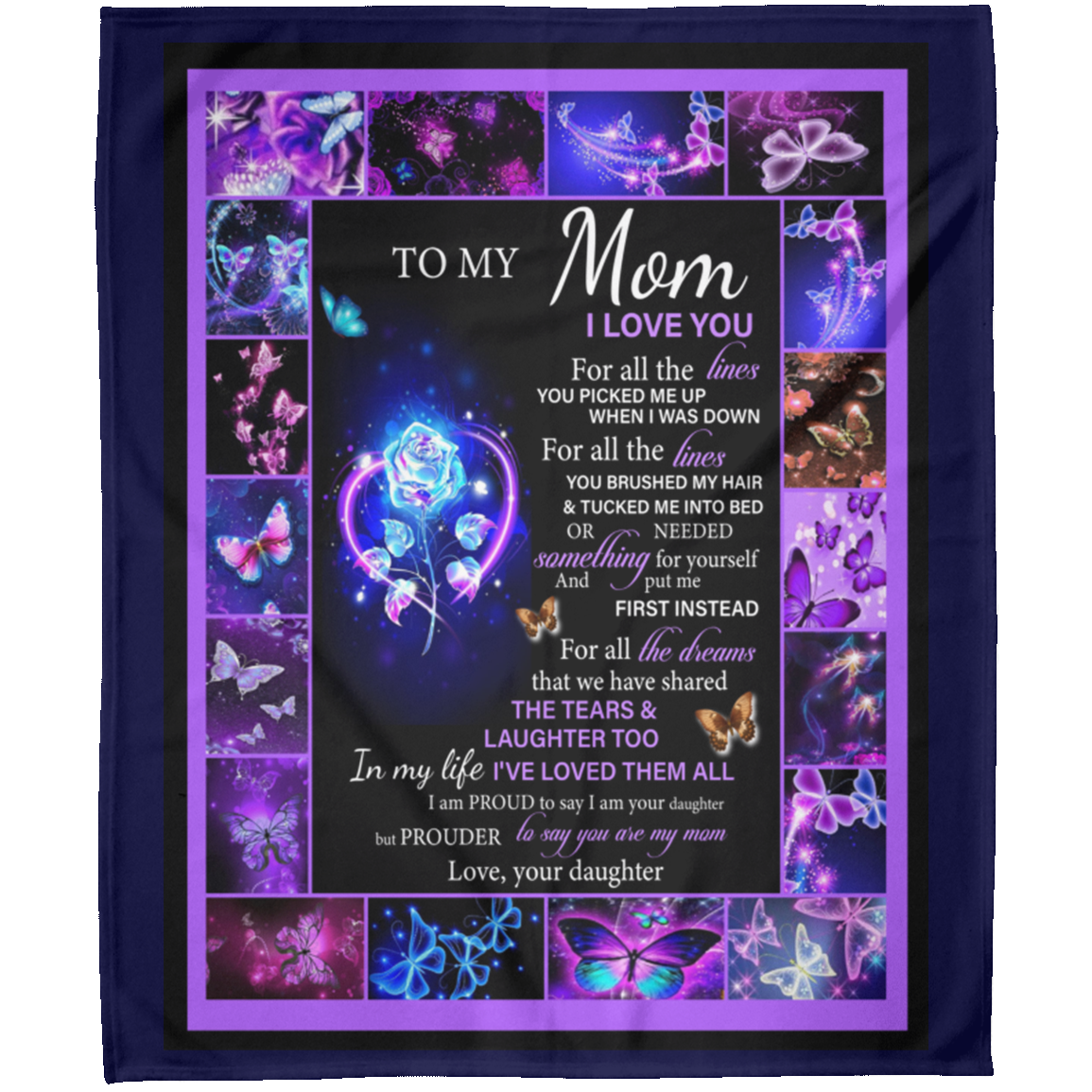 To My Mom I Love You Butterfly Rose Personalized Arctic Fleece Blanket 50x60