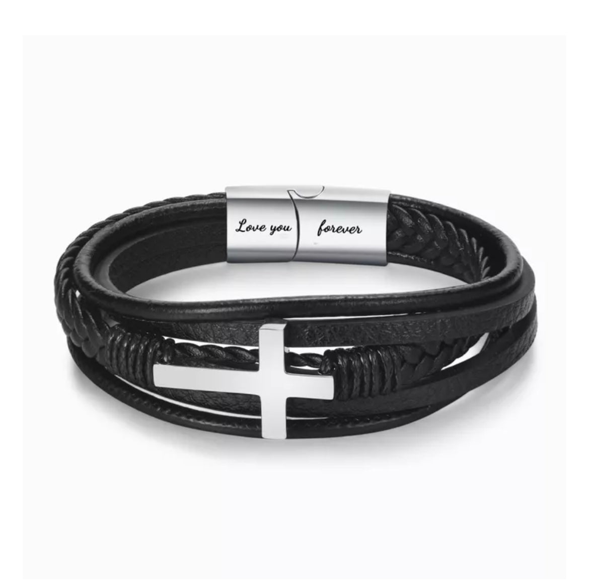 To My Son Pray On Over It Through It Leather Cross Bracelet With Personalizable Message Card