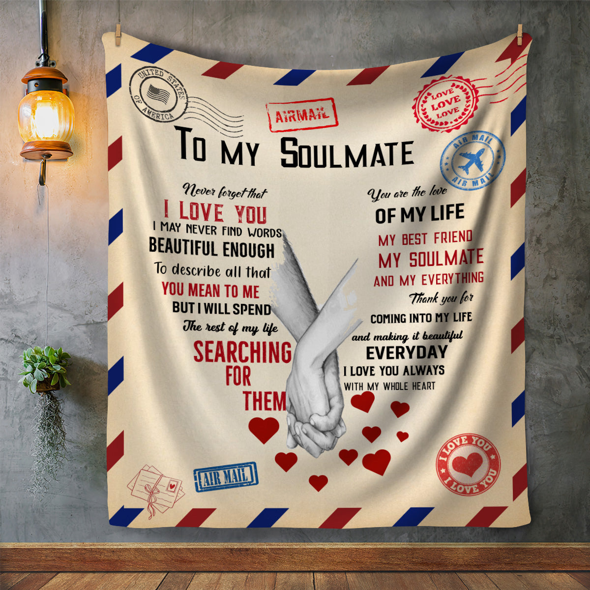 To My Soulmate Airmail Stamp Long Distance Love Arctic Fleece Blanket 50x60