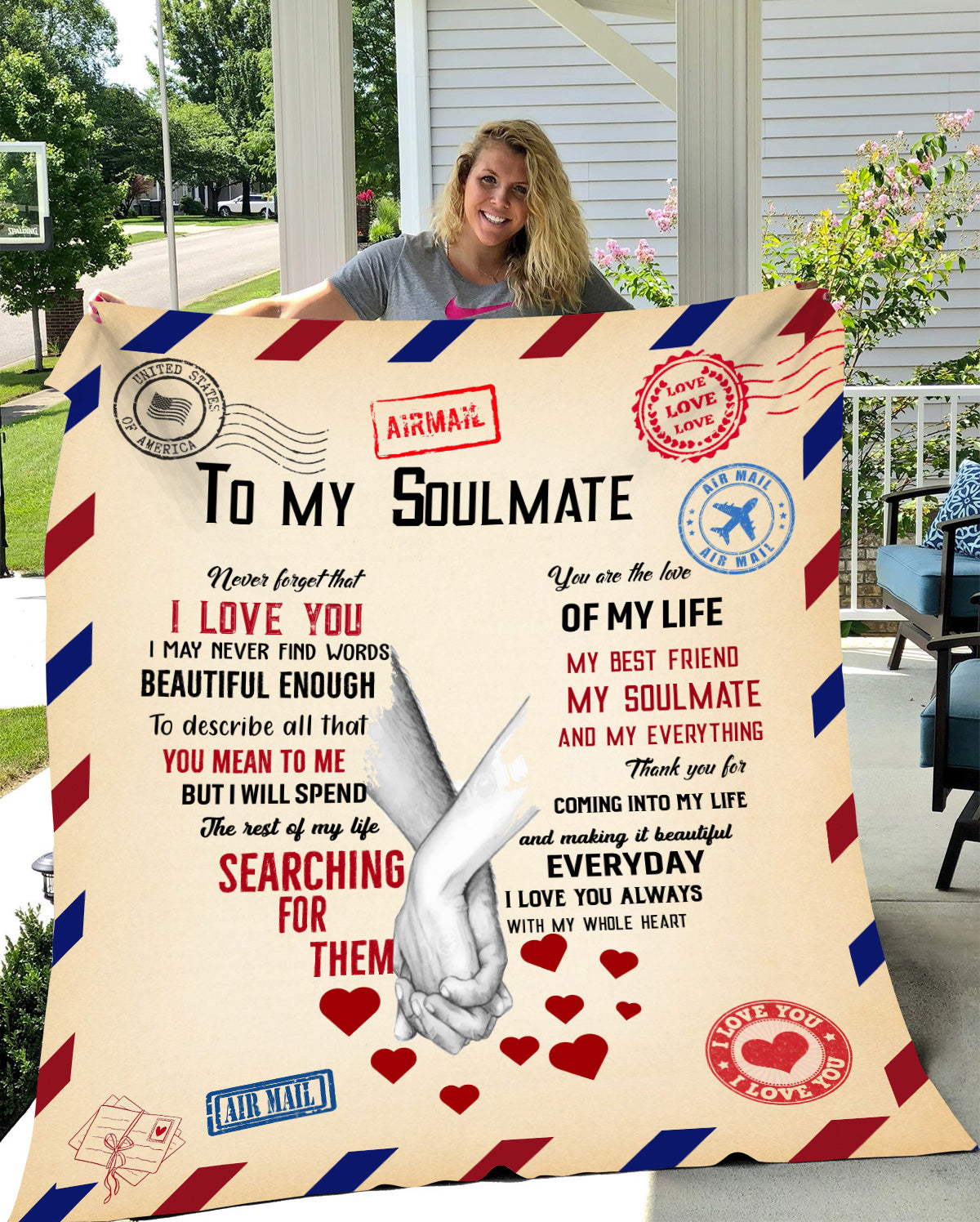 To My Soulmate Airmail Stamp Long Distance Love Arctic Fleece Blanket 50x60