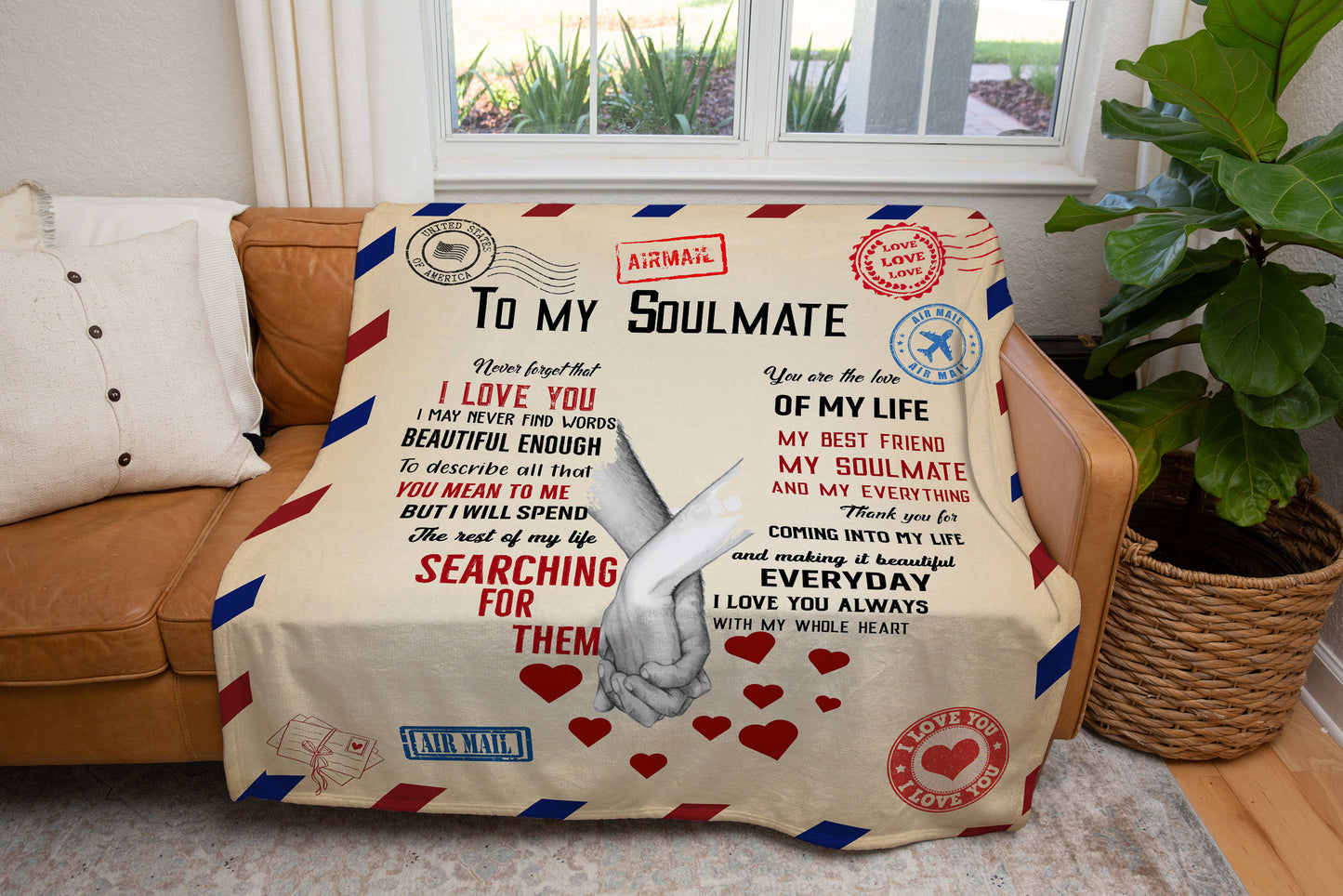 To My Soulmate Airmail Stamp Long Distance Love Arctic Fleece Blanket 50x60